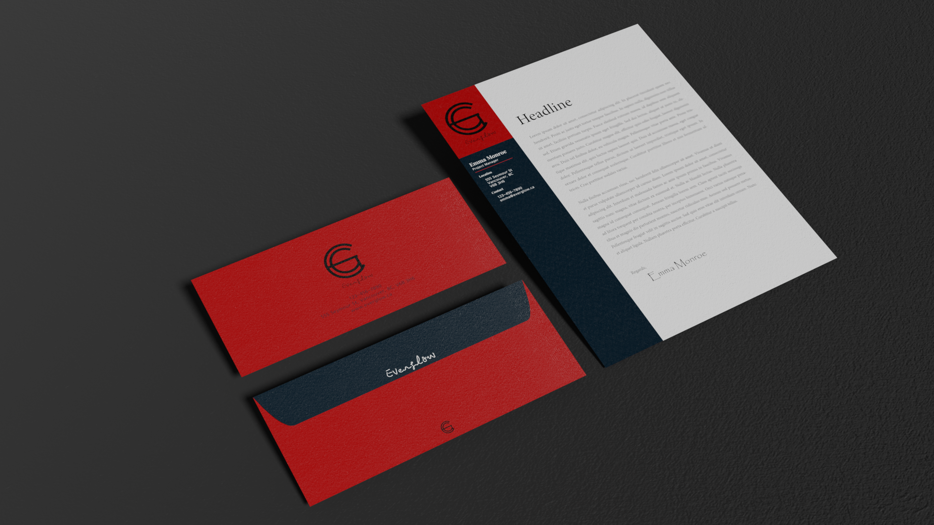 everglow envelope and letterhead